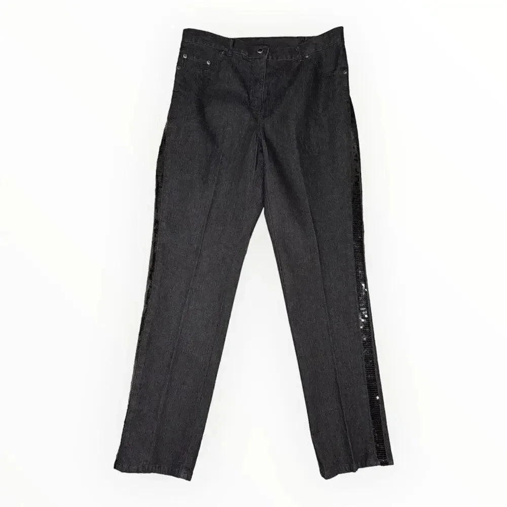 NEW‎ Ruby Rd. Women’s Size 8 Black Magic Sequined Stripe Straight Leg Pants NWT